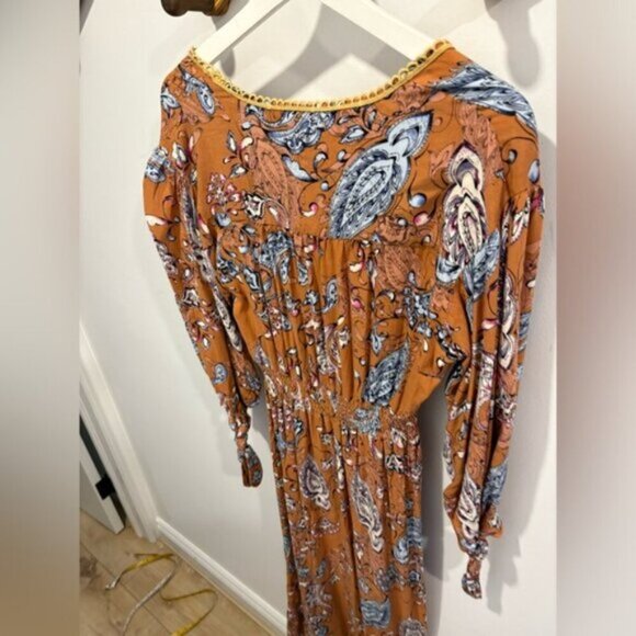 ABEL THE LABEL Paisley Feather Print Hi Low Midi Dress With Tie- Size M - Picture 7 of 9